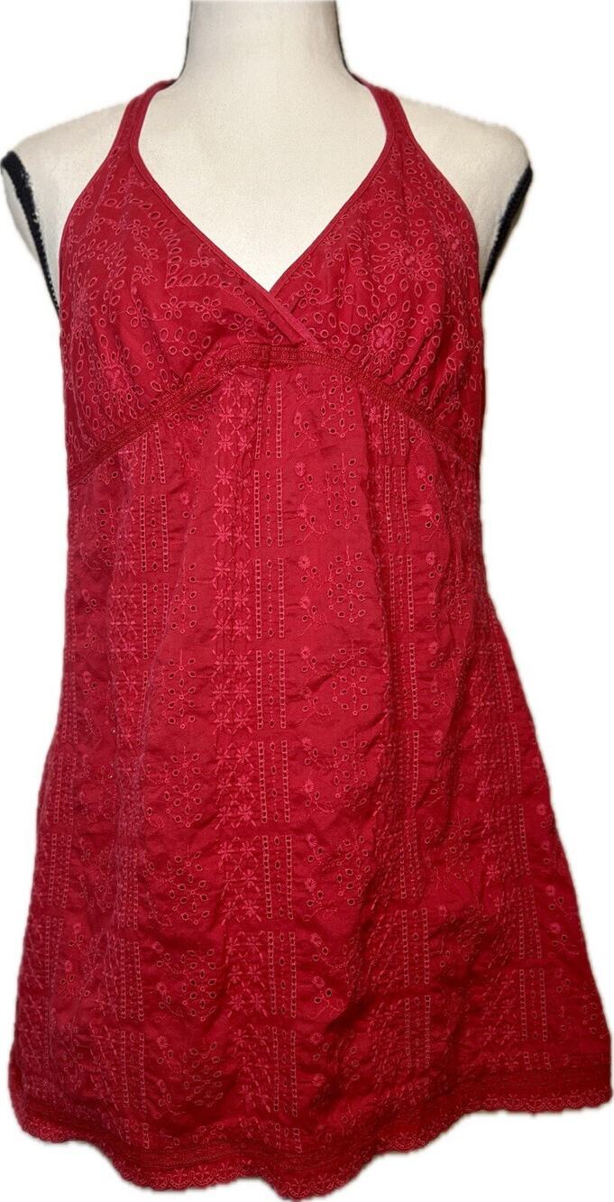 Johnny Was Tunic Top‎ Shirt Red Sleeveless Floral Eyelet Babydoll Small DIY Read